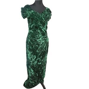 VTG Emerald‎ Green Crushed Velvet Ruched Maxi Dress Union Made Goth Glam Regal